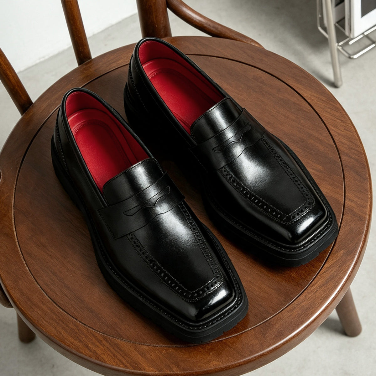 Men's Minimalist Square Toe Thick Sole Leather Loafers