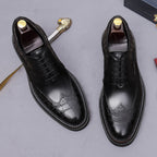 Men's chunky lug sole wingtip brogue oxford shoes, black leather-style lace-up pair