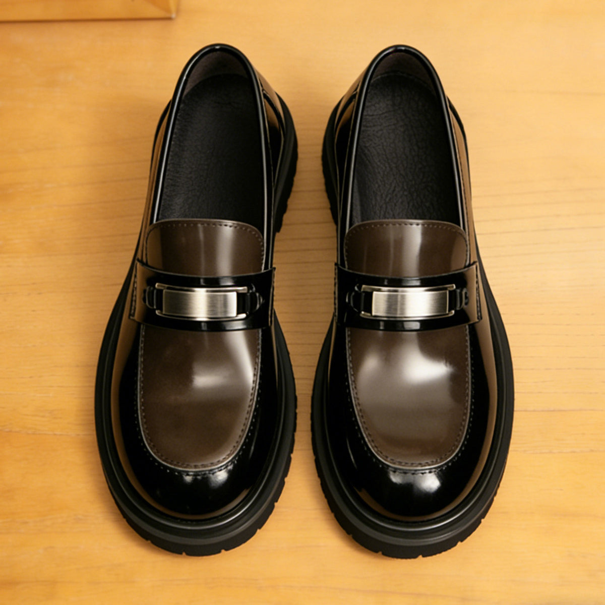 Men's Polished Round Toe Platform Leather Dress Loafers