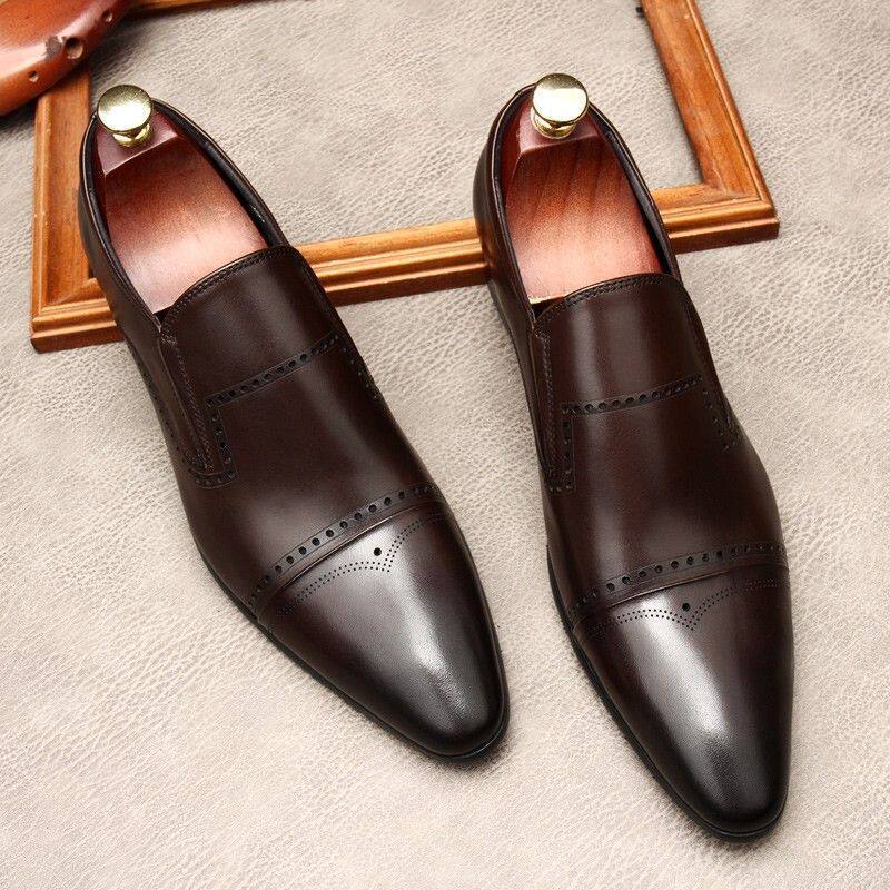 Men's Stitched Cap Toe Pointed Dress Loafers