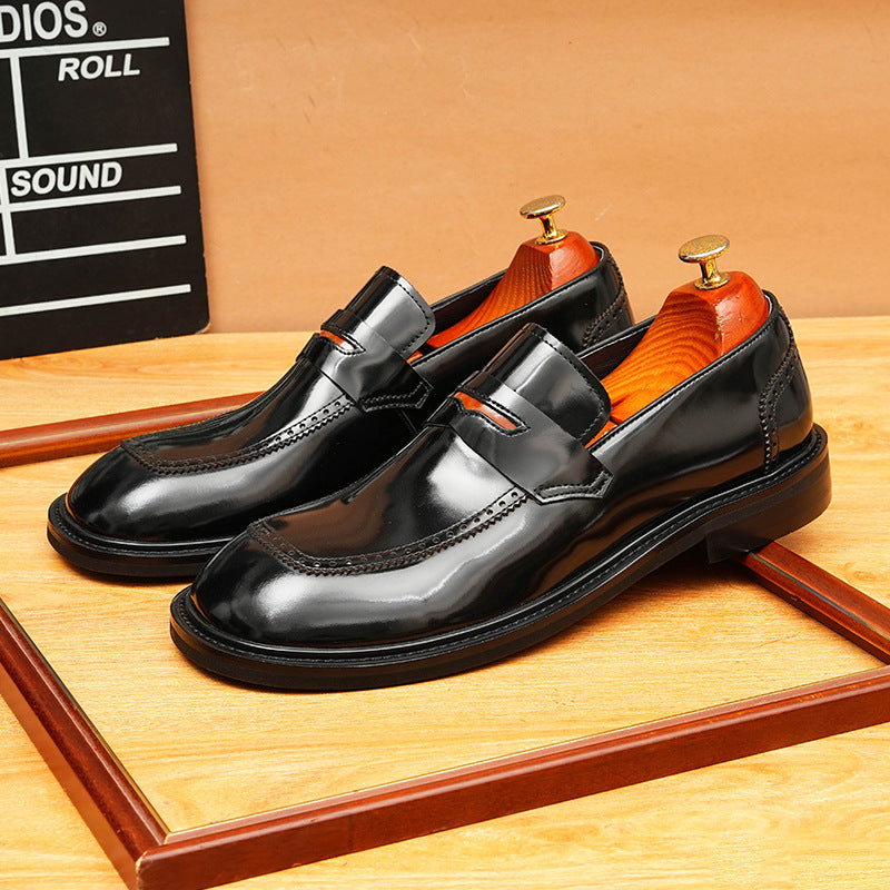 Men's Glossy Round Toe Slip-On Leather Formal Shoes
