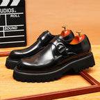 Men's Round Toe Chunky Sole Single Monk Strap Leather Shoes