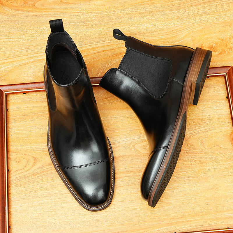 Men's Classic Cap Toe Slip-On Leather Chelsea Boots