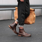 Men's Leather Moc Toe Side-Zip Lace-Up Ankle Boots