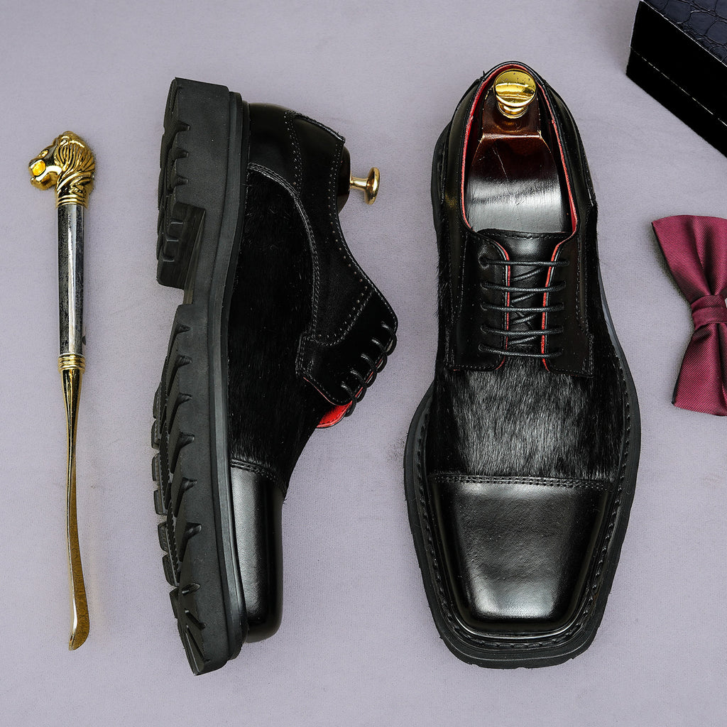 Men's Chunky Lug Sole Cap Toe Haircalf Leather Derbies