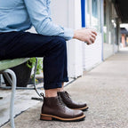 Cap Toe Leather Contrast-Welt Lace-Up Boots for Men