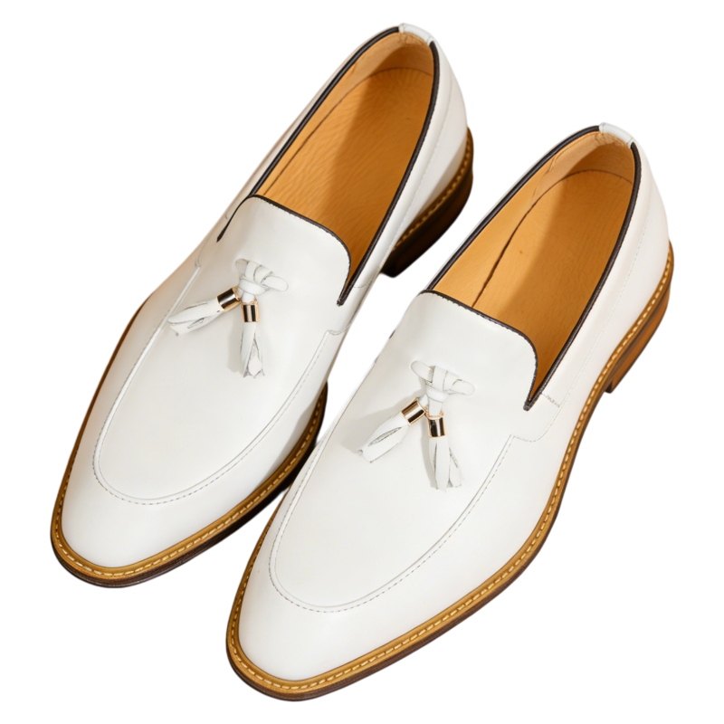 Men's White Tassel Platform Leather Casual Dress Loafers