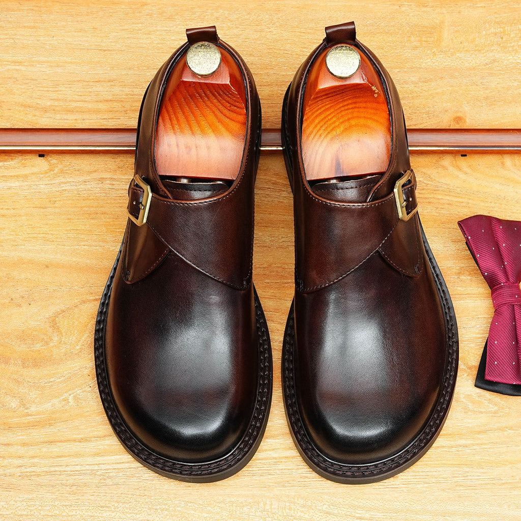 Men's Smooth Vamp Single Monk Strap Round Toe Leather Shoes