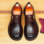 Men's Smooth Vamp Single Monk Strap Round Toe Leather Shoes