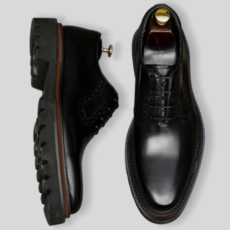 Men's Chunky Lug Sole Plain Chisel Toe Leather Oxfords