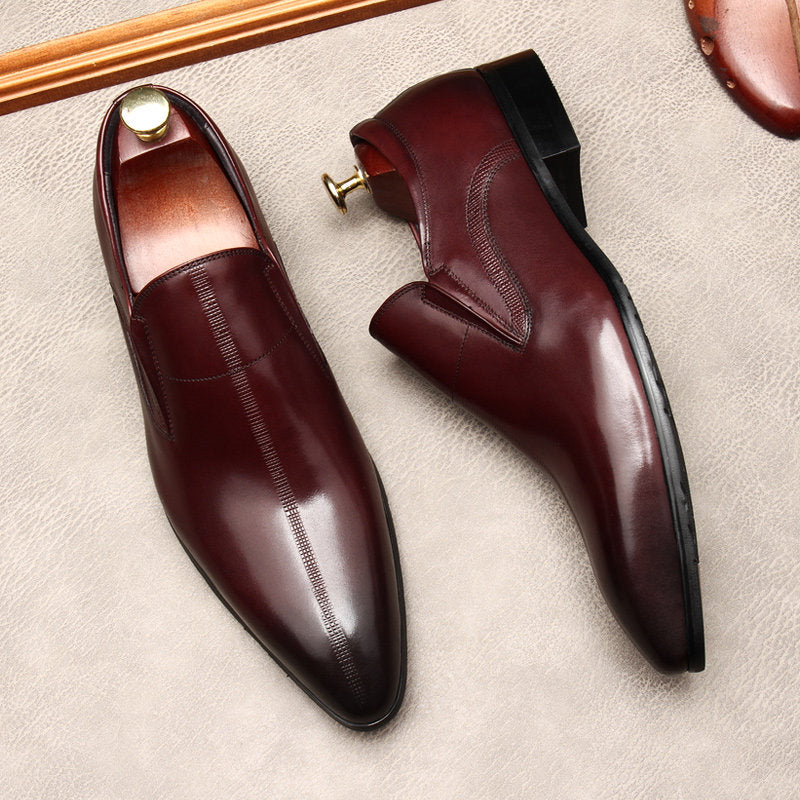 Men's Polished Leather Pointed Toe Dress Loafers