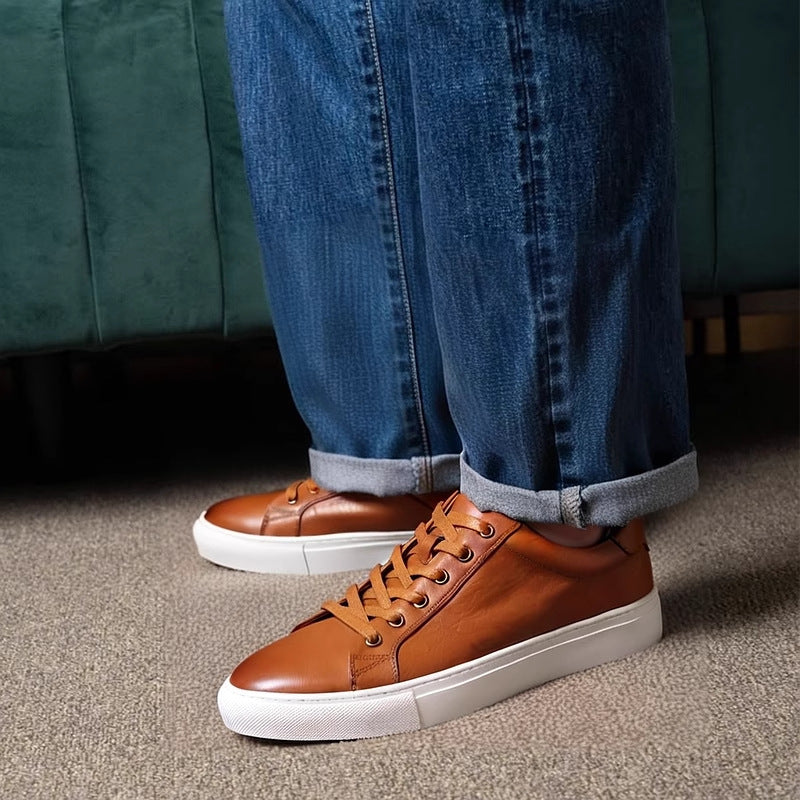 Men's Luxury Full-Grain Leather Low-Top Sneakers