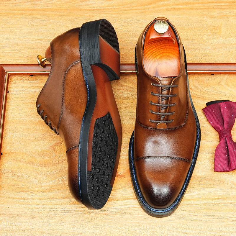 bomeishoes formal office shoes Lace-up men Oxford dress shoes Brown