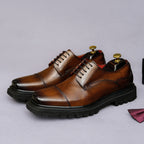 Men's Chunky Lug Sole Cap Toe Square Chisel Leather Derbies