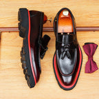 Men's Glossy Contrast Trim Tassel Leather Loafers