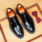 Men's Black Burgundy Double Monk Strap Leather Formal Shoes
