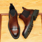 Men's Cap Toe Lug Sole Leather Chelsea Boots - Slip-On
