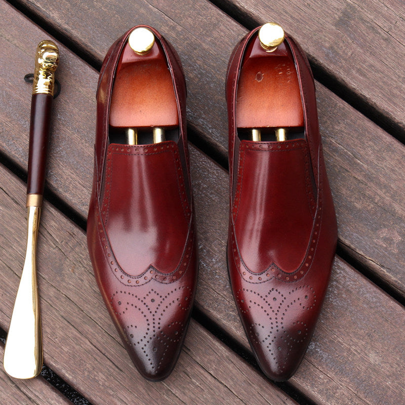 Brogue Men's Leather Dress Loafers Shoes Slip-On Business Shoes