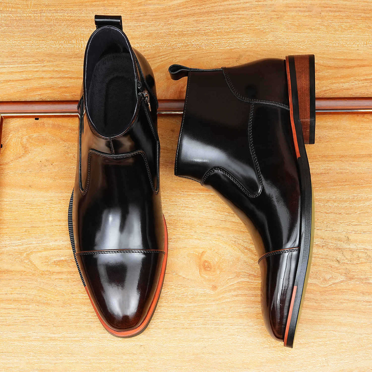 Men's Sleek Pointed Cap Toe Leather Zip Dress Boots