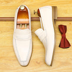 Men's Beige Pointed Toe Wedding Dress Loafers