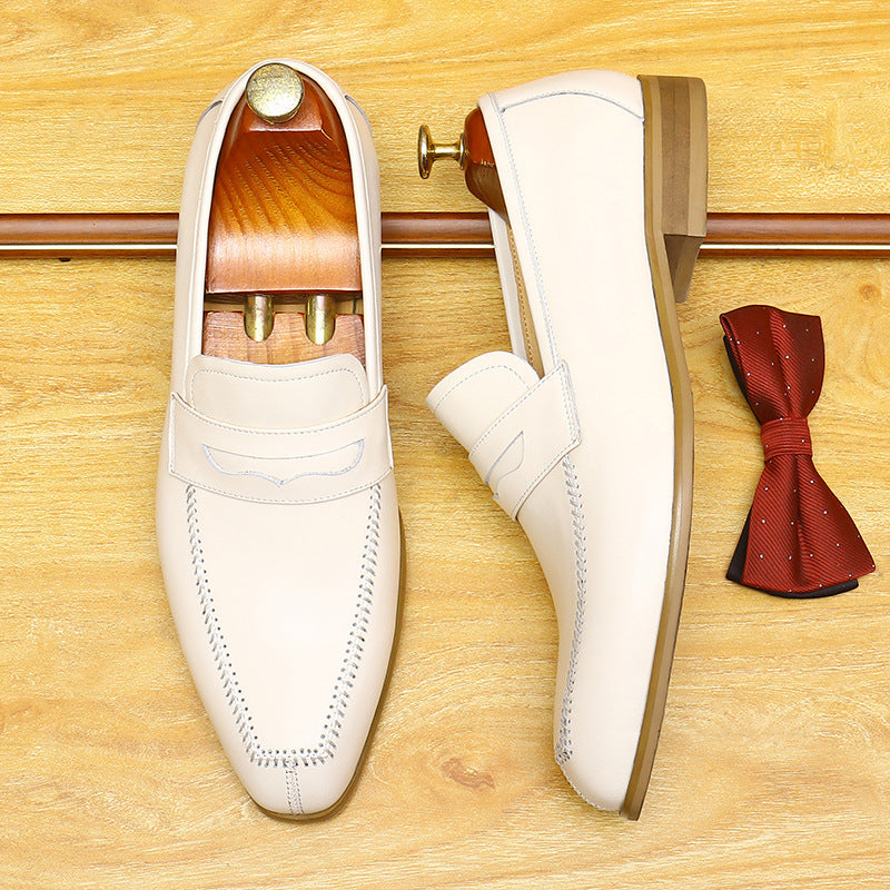 Men's Beige Pointed Toe Wedding Dress Loafers