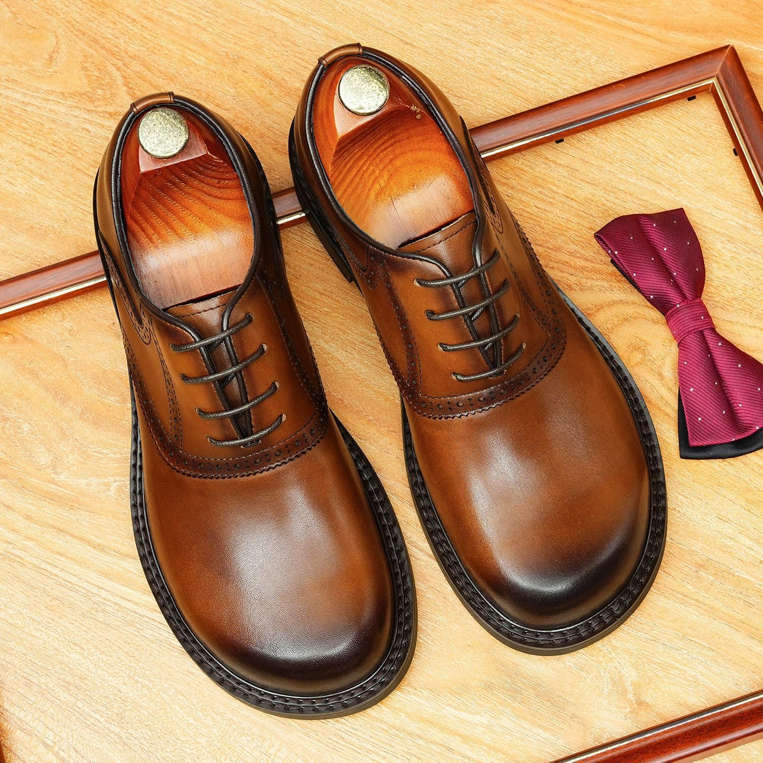 bomeishoes Round toe men's shoes oxfords style Lace-up Dress shoes