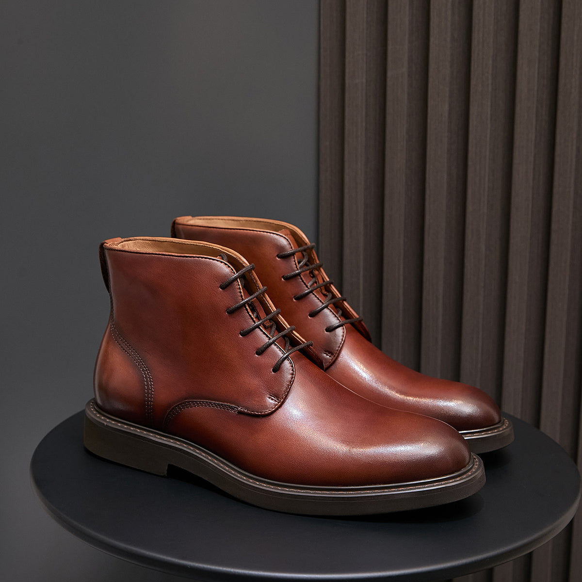 Plain Toe Leather Derby Ankle Boots for Men