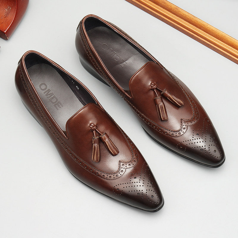 Brogue Men's Dress Shoes Tassel Loafers Slip On Business Shoes