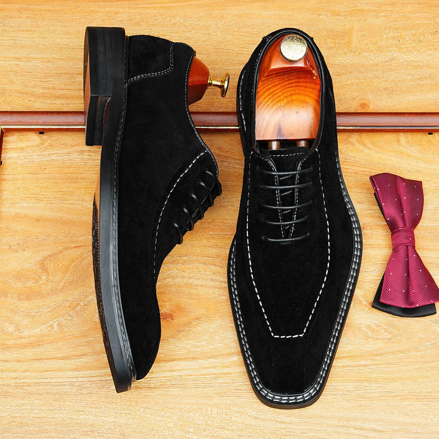 Bomeishoes Men's Black Suede Oxford Style Dress Shoes