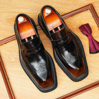 Men's Platform Brogue Leather Slip-On Dress Loafers