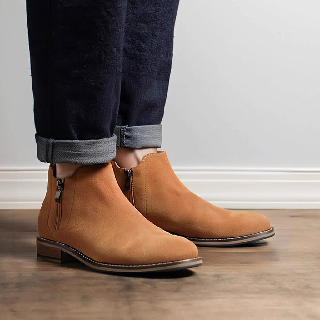 Men's Suede Plain Toe Side-Zip Chelsea Ankle Boots