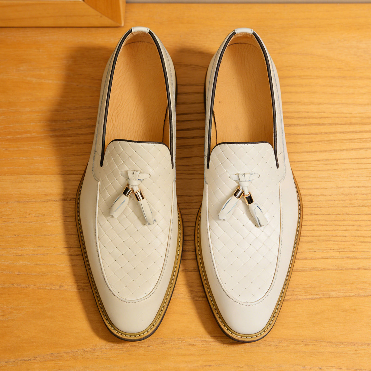 Men's Woven-Pattern Leather Tassel Wedding Dress Loafers
