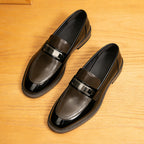 Men's High-Gloss Pointed Toe Leather Business Loafers
