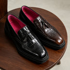 Men's Crocodile Embossed Tassel Brogue Dress Loafers