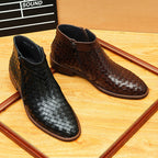 Men's Woven Pointed Toe Leather Zip Dress Boots