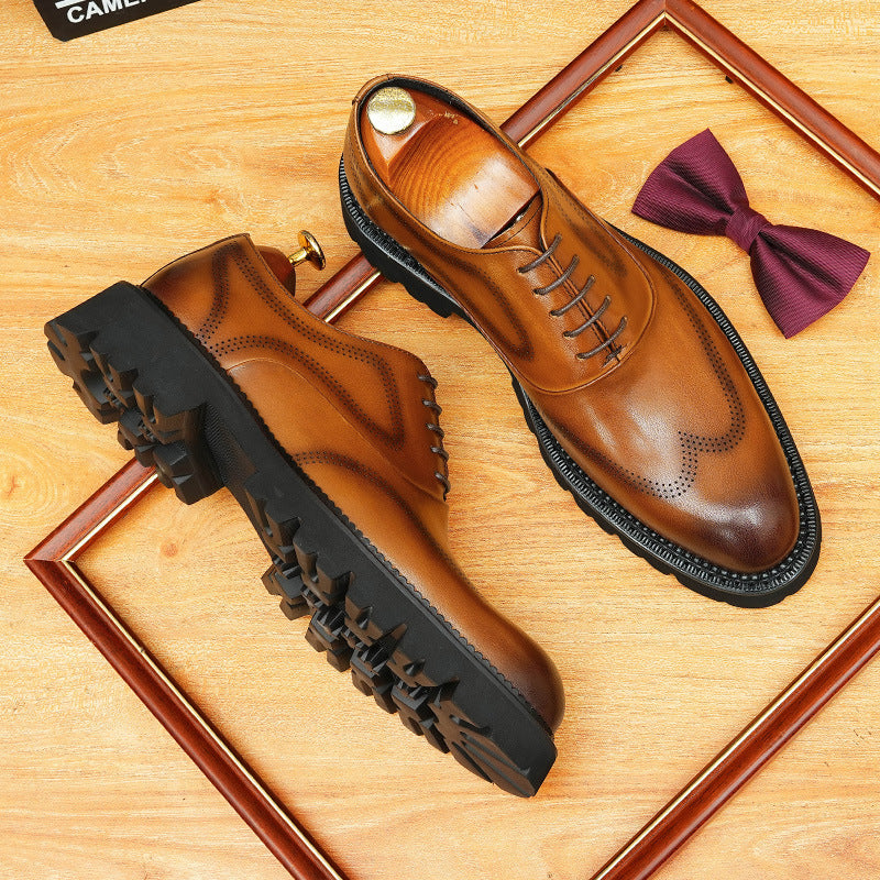 Brown Chunky Sole Lace-up Brogue Shoes for Weddings and Business