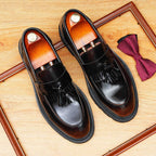 Men's Glossy Round Toe Tassel Leather Loafers