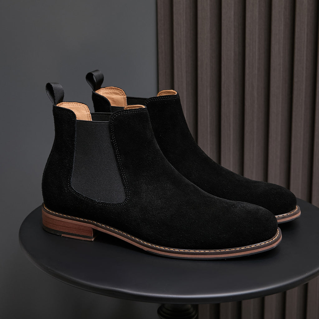 Almond Plain Toe Suede Chelsea Boots for Men