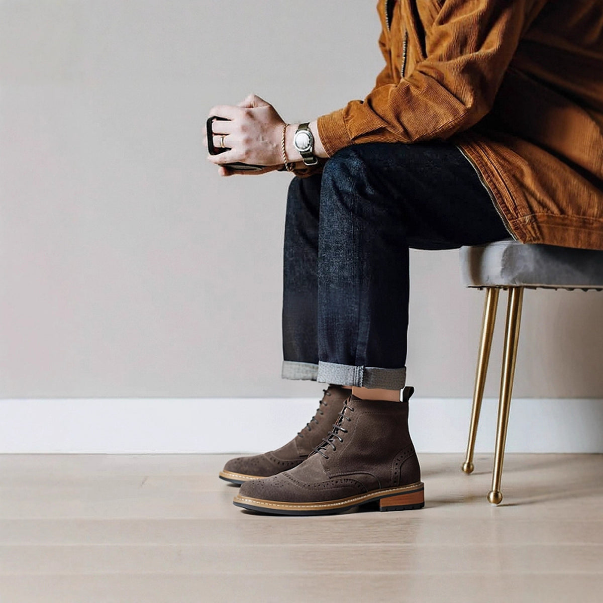 Men's Suede Wingtip Brogue Lace-Up Ankle Dress Boots