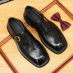 Men's Smooth Square Toe Single Monk Strap Leather Shoes