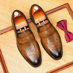 Men's Carved Tassel Pointed Toe Leather Loafers