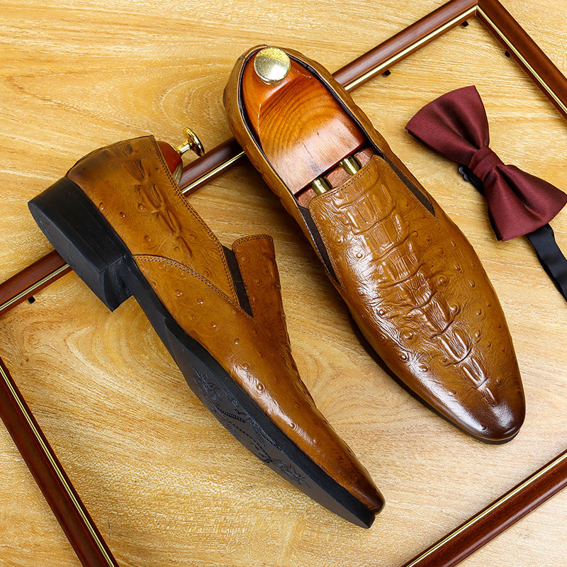 Men's Crocodile Embossed Pointed Toe Dress Loafers
