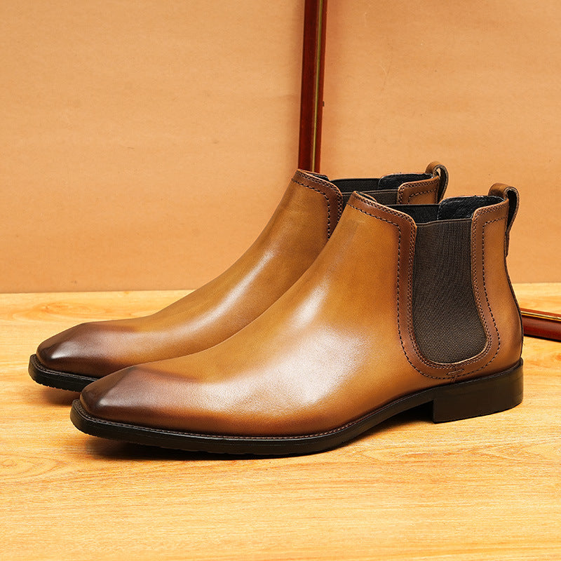 Men's Fashion Pointed Slip-On Leather Chelsea Boots