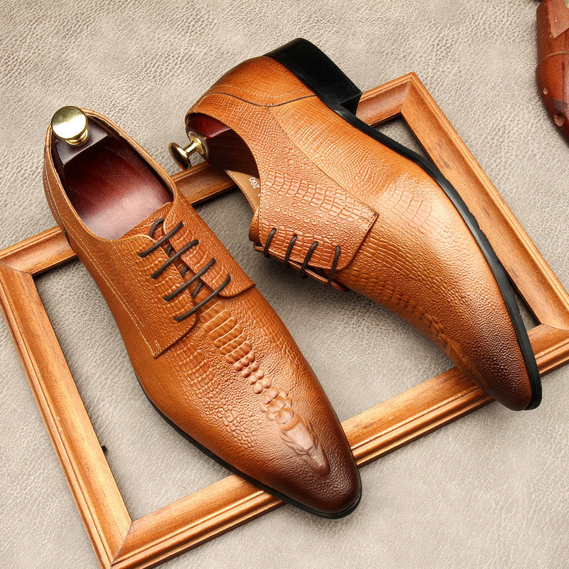 Men's Raised Crocodile Embossed Derby Dress Shoes