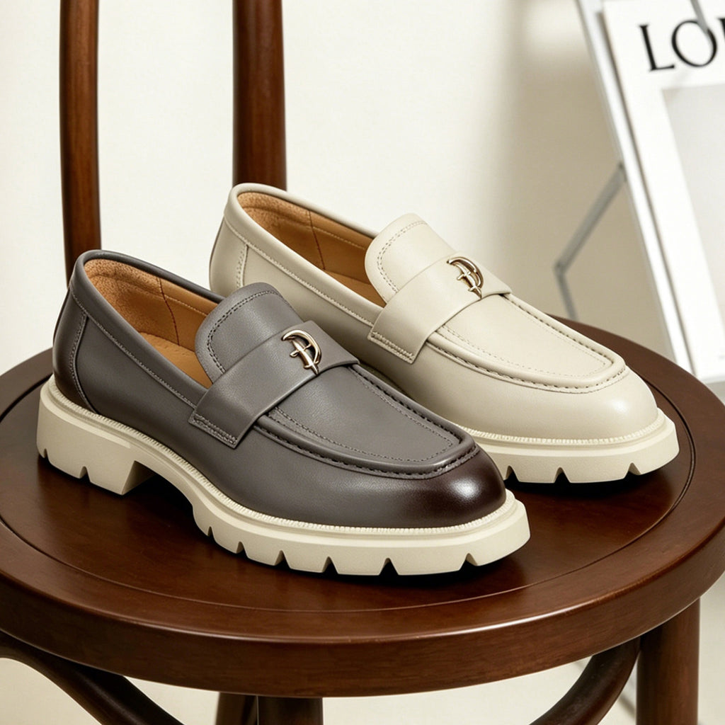 Men's Burnished-Style Thick Sole Leather Casual Loafers