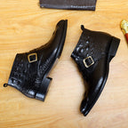 Men's Pointed Toe Croc Embossed Leather Side-Zip Boots