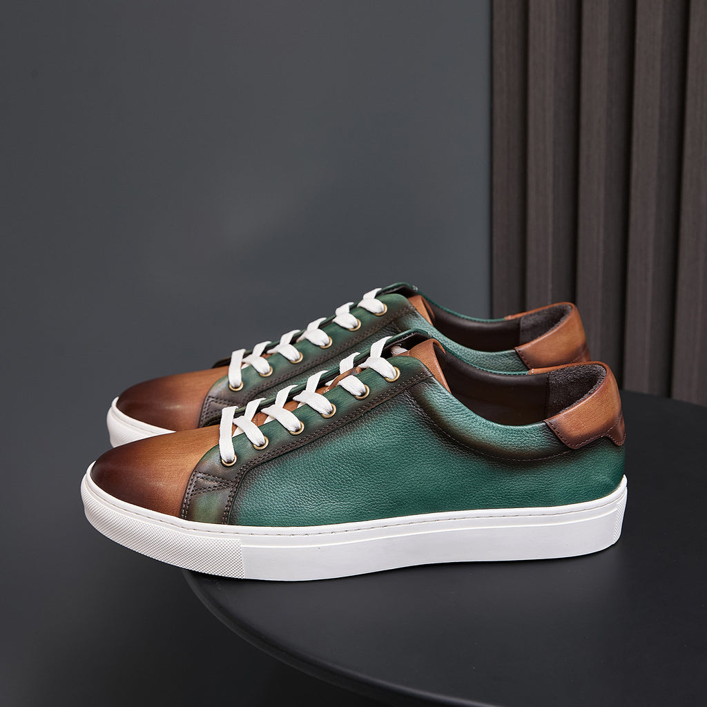 Men's Premium Two-Tone Patina Leather Sneakers