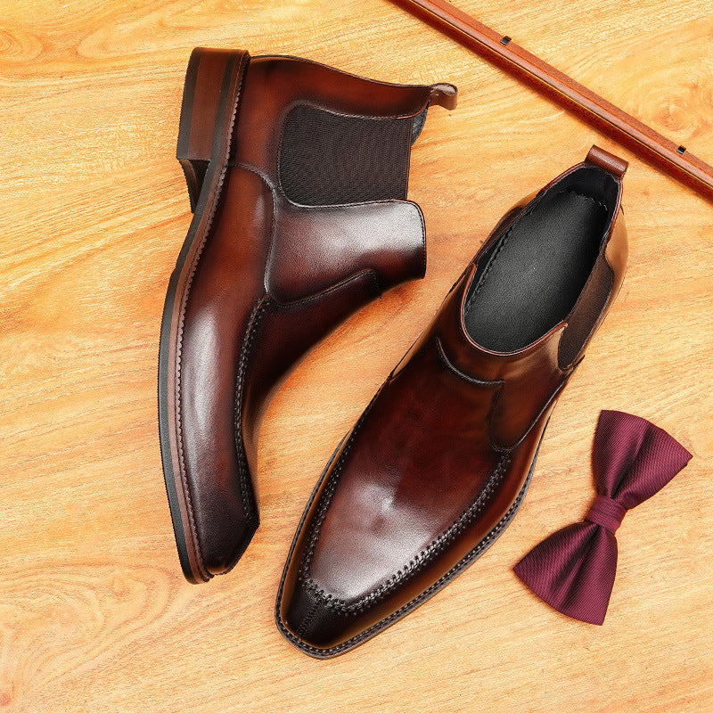 Men's Pointed Toe Leather Chelsea Dress Boots