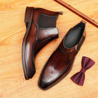 Men's Pointed Toe Leather Chelsea Dress Boots