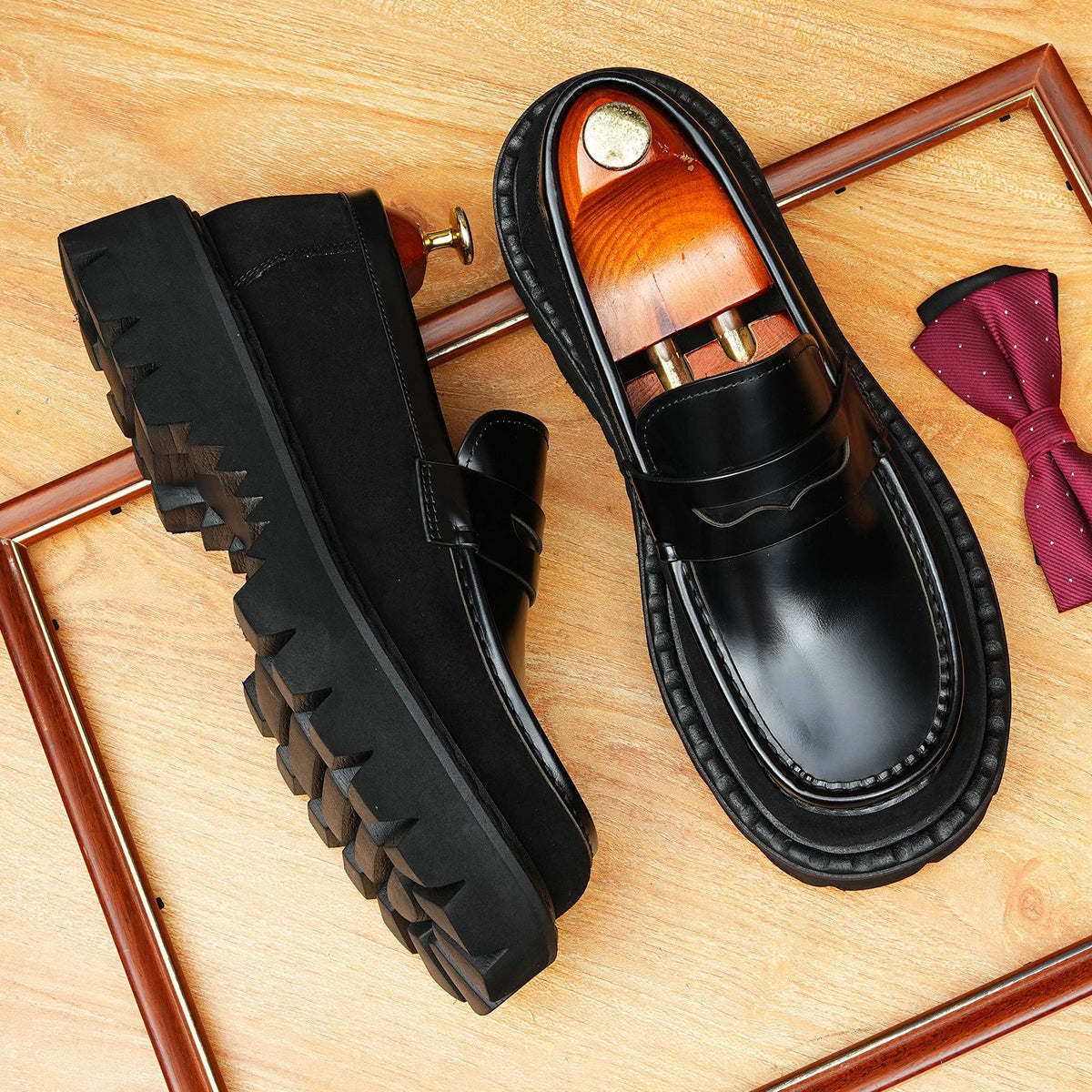 Men's Patchwork Round Toe Platform Dress Loafers